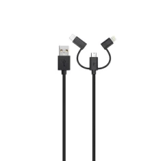 Кабель Xqisit Combo USB-A to microUSB/USB-C/Lightning Black (29979)