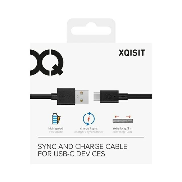 Кабель Xqisit USB-A to USB-C 3.0m Black (31298)