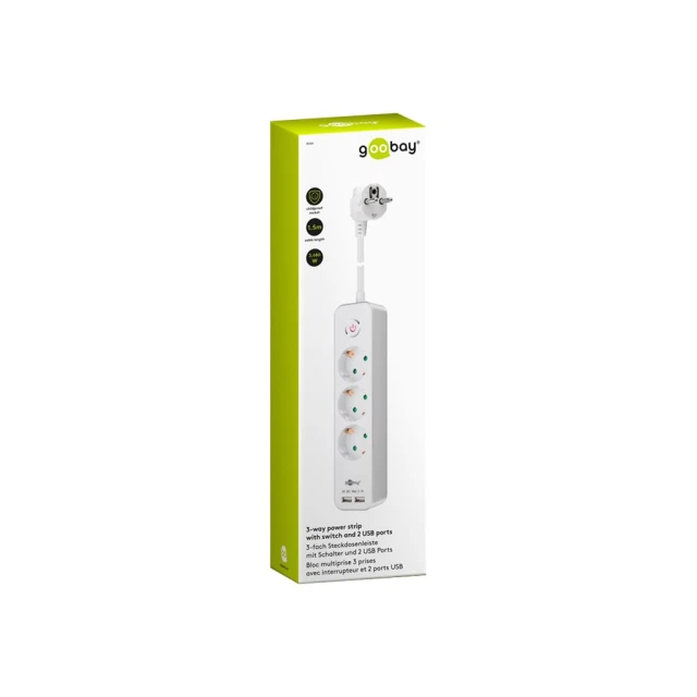 Подовжувач Goobay 41264 3 гнізда з вимикачем та USB (4040849412646)
