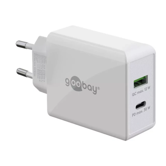 Мережевий зарядний пристрій Goobay Dual USB-C PD 30 Вт (4040849616747)