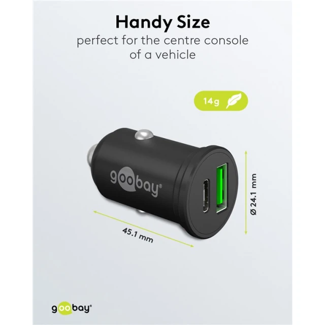Автомобільний зарядний пристрій подвійний Goobay USB-C PD 45 Вт (4040849617393)