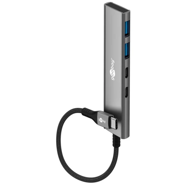 USB-хаб Goobay Slim 4-портовий USB-C на USB-C/USB-A 5 Gbit/s Grey (4040849765636)