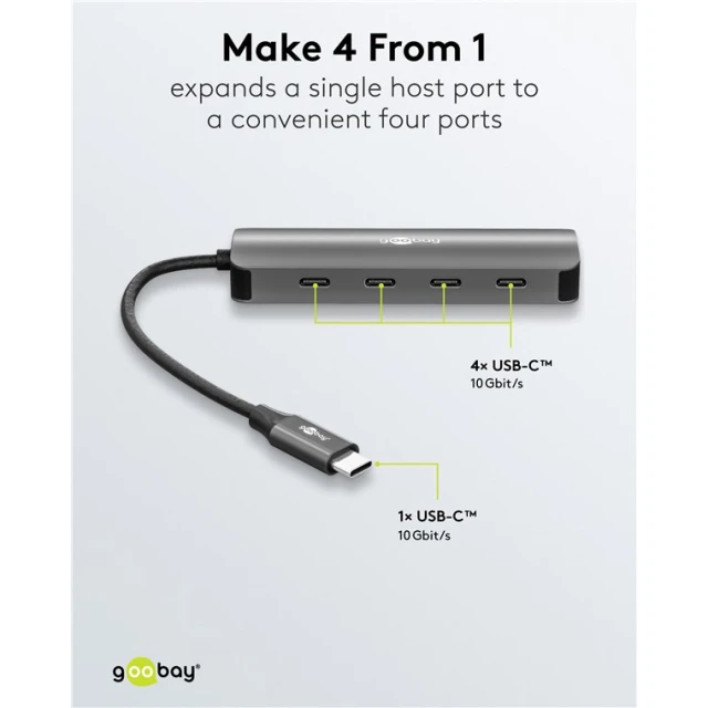 USB-хаб Goobay Slim 4-портовий USB-C на USB-C 10 Gbit/s Grey (4040849765650)