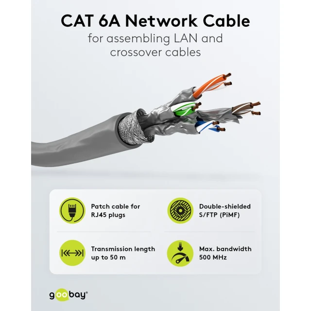 Мережевий кабель Goobay CAT 6A S/FTP 50 м Grey (4040849960932)