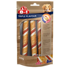 Жувальні ласощі для собак 8in1 Triple Flavour Skręcane Pałeczki 113 г (4048422148111)