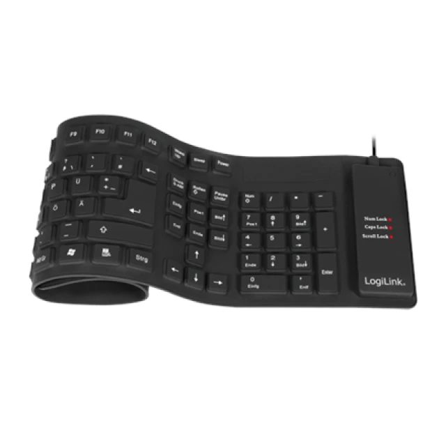 Клавіатура LogiLink ID0019A гнучка водонепроникна USB + PS/2 німецька розкладка Black (4052792038965)