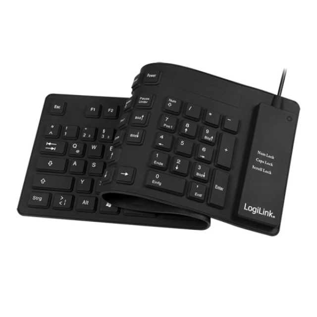 Клавіатура LogiLink ID0019A гнучка водонепроникна USB + PS/2 німецька розкладка Black (4052792038965)