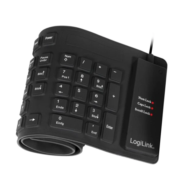 Клавіатура LogiLink ID0019A гнучка водонепроникна USB + PS/2 німецька розкладка Black (4052792038965)