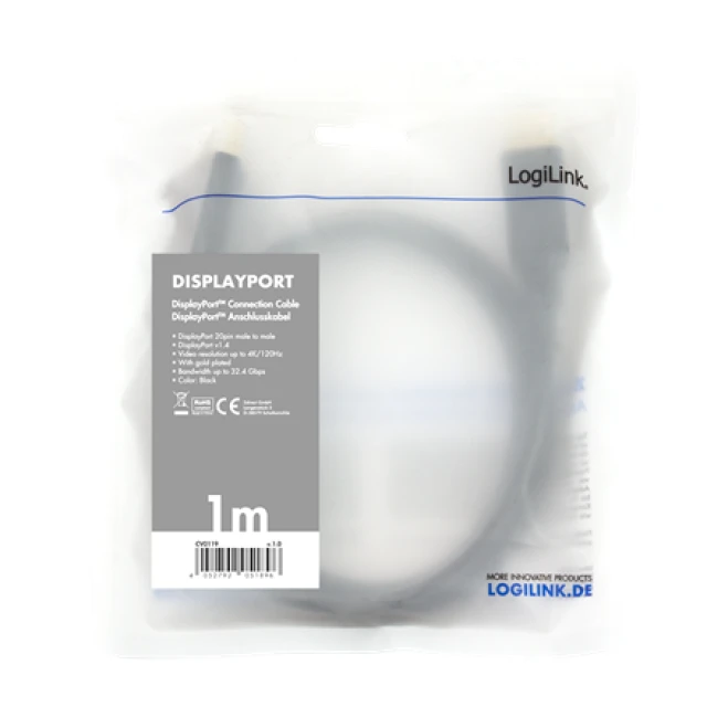 Кабель LogiLink DisplayPort - DisplayPort 1 м Black (4052792051896)