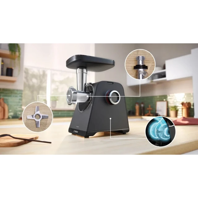 М'ясорубка Bosch MFWS430B Black 2 швидкості продуктивність 2,5 кг/хв (4242005455911)