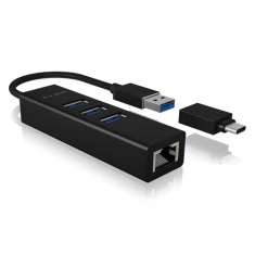 USB-хаб Raidsonic Icy Box IB-HUB1419-LAN 4 порти USB 3.0 Type-A Type-C Gigabit LAN (4250078171805)