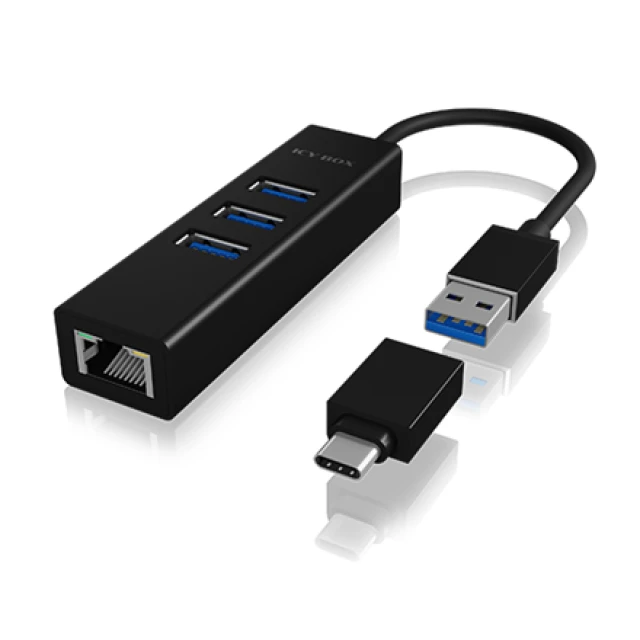 USB-хаб Raidsonic Icy Box IB-HUB1419-LAN 4 порти USB 3.0 Type-A Type-C Gigabit LAN (4250078171805)