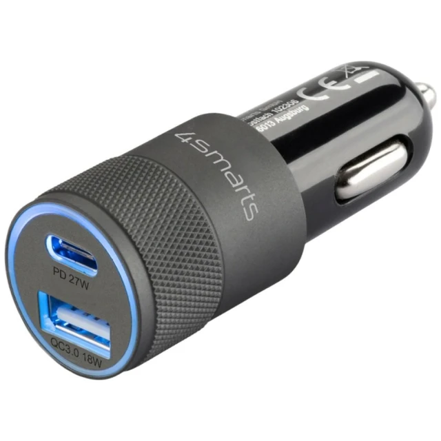 Автомобільний зарядний пристрій 4smarts Charger Rapid+ 27W Quick Charge PD Grey Black (464448)