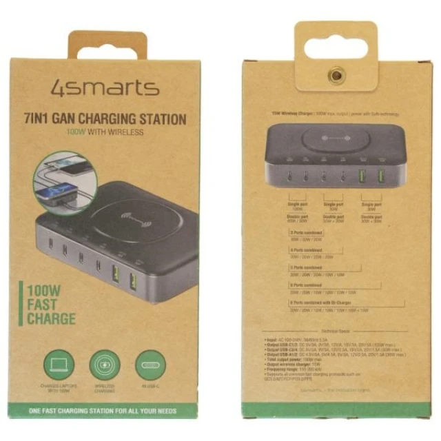 Зарядна станція 4smarts 7в1 100W з бездротовою зарядкою Black-Grey (540571)