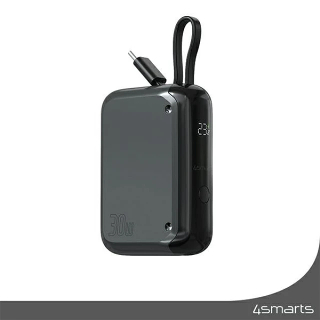 Павербанк 4smarts Pocket 10000mAh 30W з вбудованим кабелем USB-C 15cm Grey (540699)