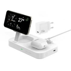 Бездротова зарядка 4smarts Trident 2в1 + USB-C + мережевий зарядний пристрій 30W White (540998)