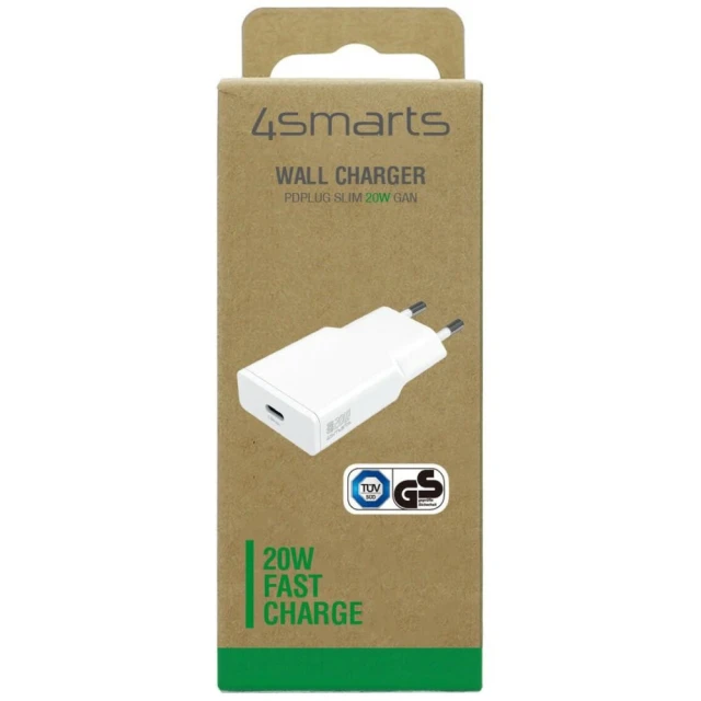 Мережева зарядка 4smarts PDPlug Slim 20W GaN USB-C White (541120)