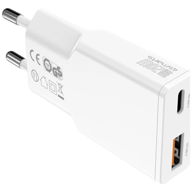 Зарядний пристрій 4smarts PDPlug Duos Slim 20W GaN USB-C/USB-A White (541122)