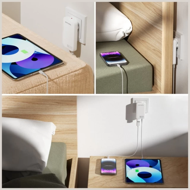 Зарядний пристрій 4smarts FlatPlug Slim Dual 65W GaN 2xUSB-C White (542065)