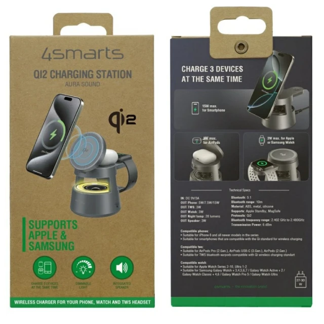 Зарядна станція 4smarts Aura Sound Qi2 Grey (541327)