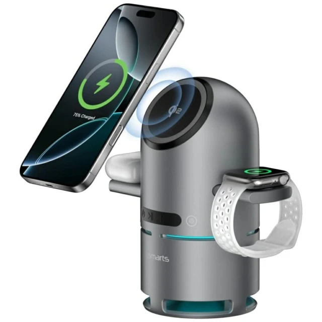 Зарядна станція 4smarts ChargeBot Sound Qi2 Grey (541602)