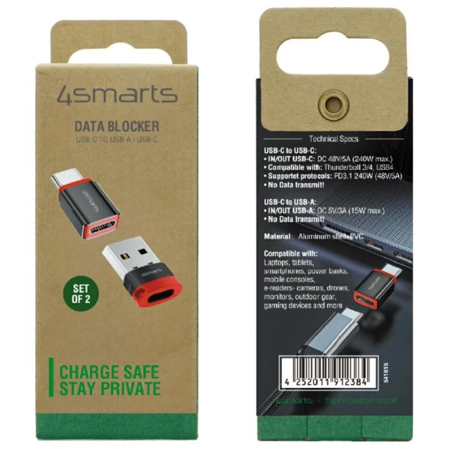 Адаптер 4smarts Data Blocker USB-C до USB-A/USB-C Black (2 pack) (541615)