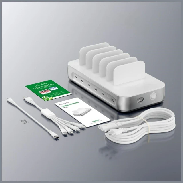 Зарядна станція 4smarts Team 100W 5xUSB-C з комплектом 6 кабелів Silver (541281)