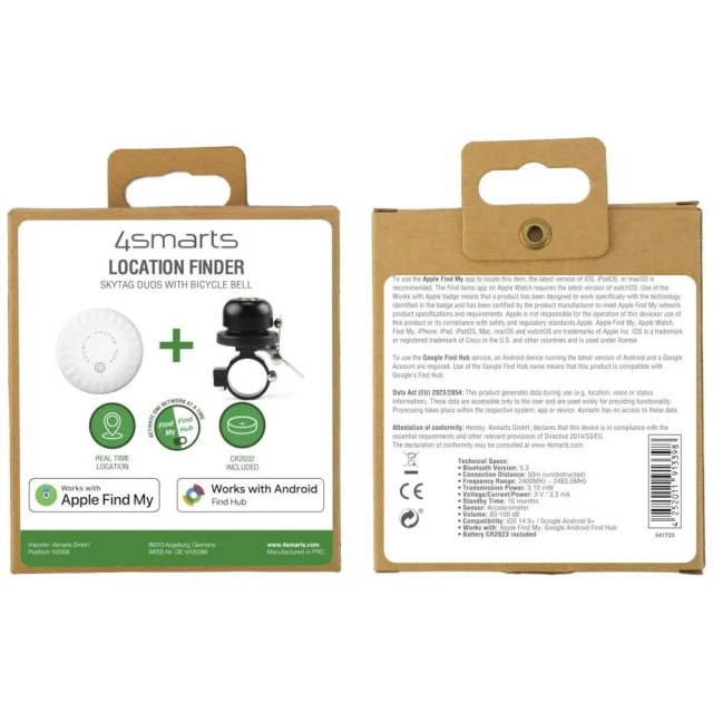 Локализатор 4smarts SkyTag Duos с звонком для велосипеда Black (541723)