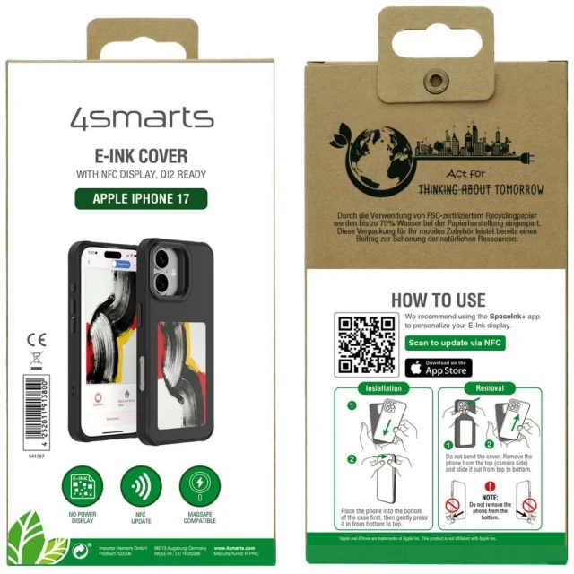 Чохол 4smarts E-Ink з дисплеєм NFC Qi2 для iPhone 17 Black (541787)