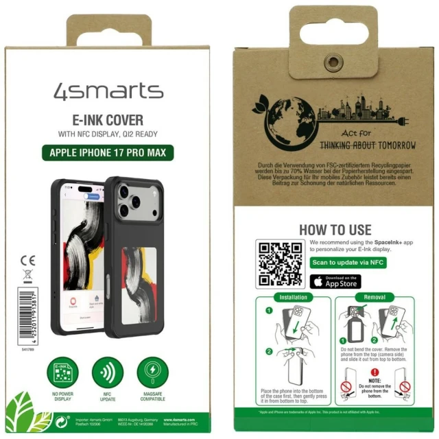 Чохол 4smarts E-Ink з дисплеєм NFC Qi2 для iPhone 17 Pro Max Black (541789)