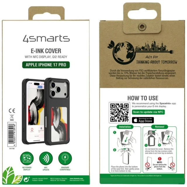 Чохол 4smarts E-Ink з дисплеєм NFC Qi2 для iPhone 17 Pro Black (541788)