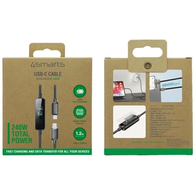 Кабель 4smarts ScreenCord 240W USB-C/USB-C 1.2 м Black (543240)