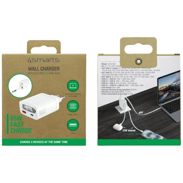 Зарядний пристрій 4smarts PDPlug Slim 65W GaN Jojo White (541839)