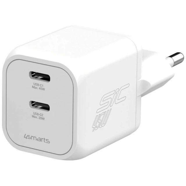 Сетевое зарядное устройство 4smarts PDPlug SiC Dual 45W 2xUSB-C White (552045)