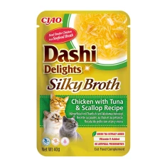 Ласощі для котів INABA Dashi Delights Silky з куркою тунцем та гребінцями 40 г (4262365731029)