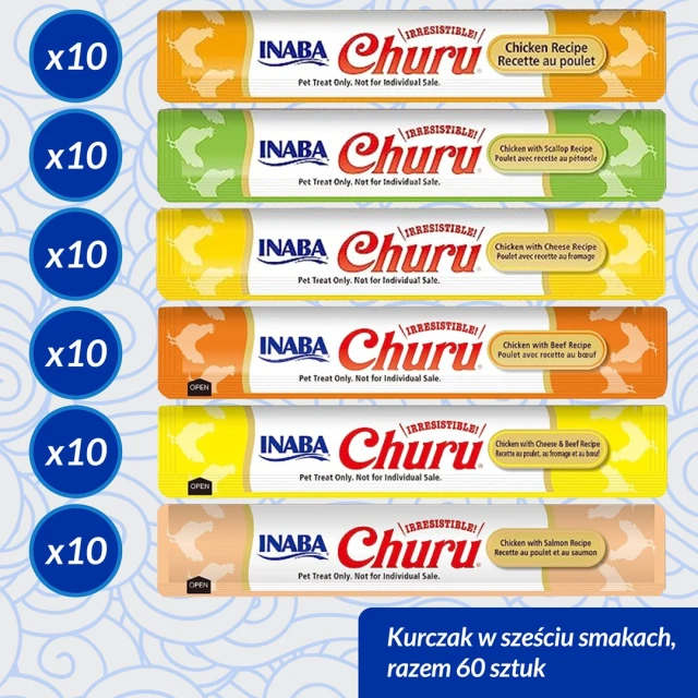 Ласощі для котів INABA Churu Varieties з куркою 60 шт x 14 г (4262365731623)