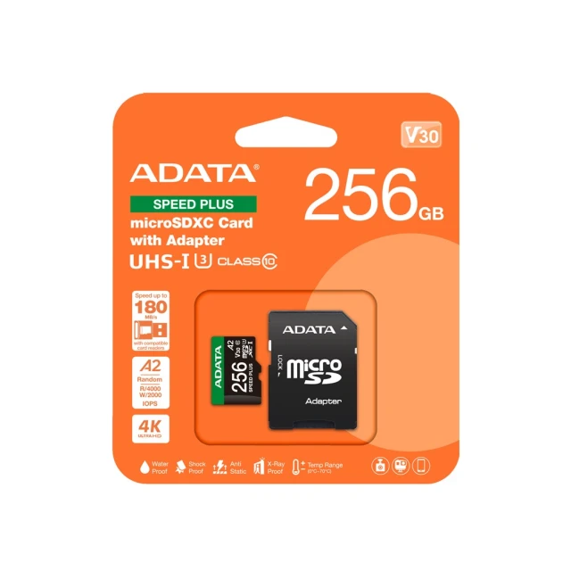 Карта пам'яті Adata Speed Plus MicroSDXC 256 GB Class 3 UHS-I/U3 A2 V30 (4711085949219)