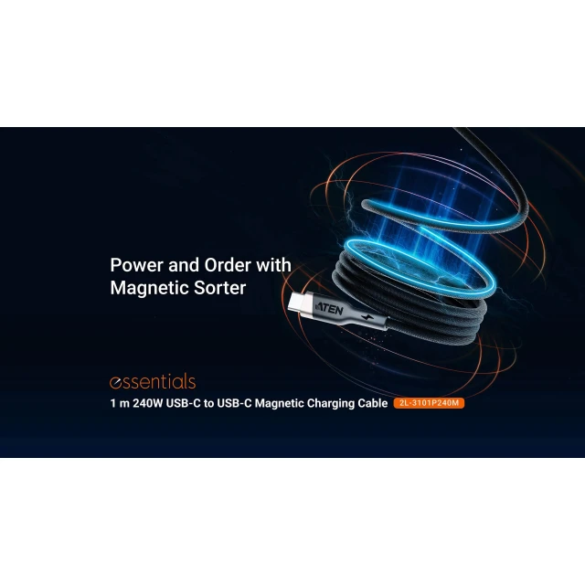Кабель магнітний Aten 2L-3101P240M USB-C на USB-C 240 Вт 1 м (4711581522596)
