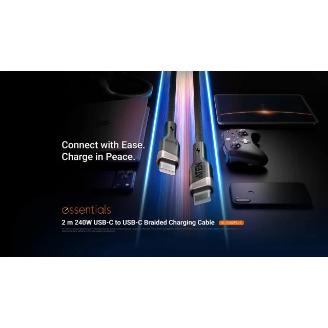 Кабель Aten 2L-3102P240 USB-C – USB-C 240 Вт в обплетенні 2 м (4711581522602)
