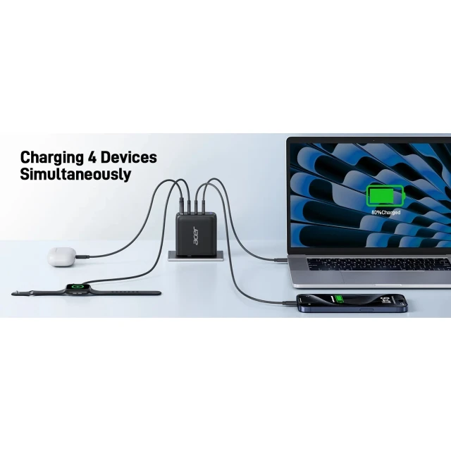Мережевий зарядний пристрій Acer 100 Вт PD GaN 3x USB-C 1x USB-A Black (4711721041444)