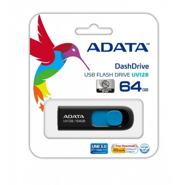USB-флешка Adata UV128 64 ГБ USB 3.0 Black/Blue (4713435797150)