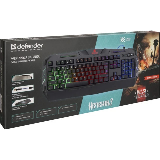 Клавіатура Defender Werewolf GK-120DL ігрова мембранна з підсвічуванням RGB (4714033451246)