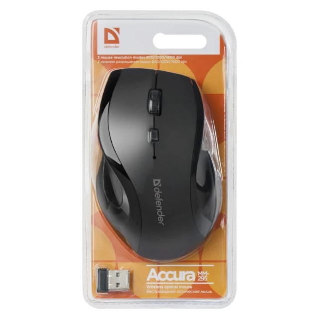 Миша Defender Accura MM-295 бездротова RF 1600 DPI Black (4714033522953)