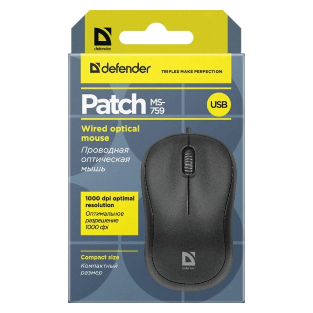 Мышь Defender Patch MS-759 оптическая 1000 DPI Black (4714033527590)