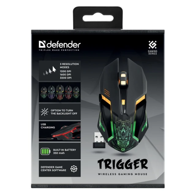 Миша Defender GM-934 Trigger бездротова ігрова 3200 DPI Black (4714033529341)