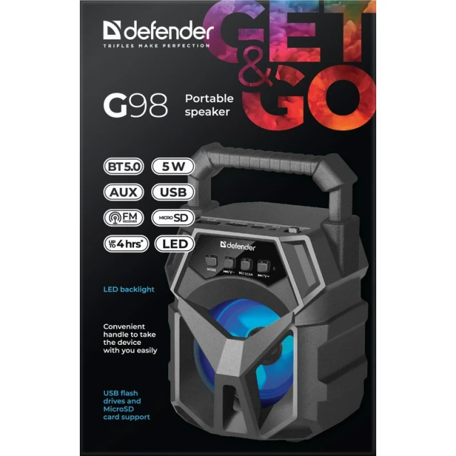 Портативна колонка Defender G98 Bluetooth 5 Вт FM LED (4714033650984)