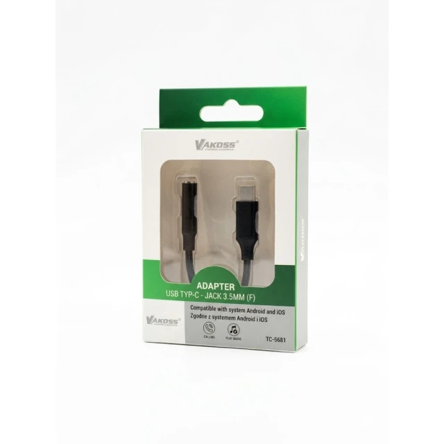 Перехідник Vakoss TC-5681 USB-C — mini jack 3,5 мм Black (4718308012347)