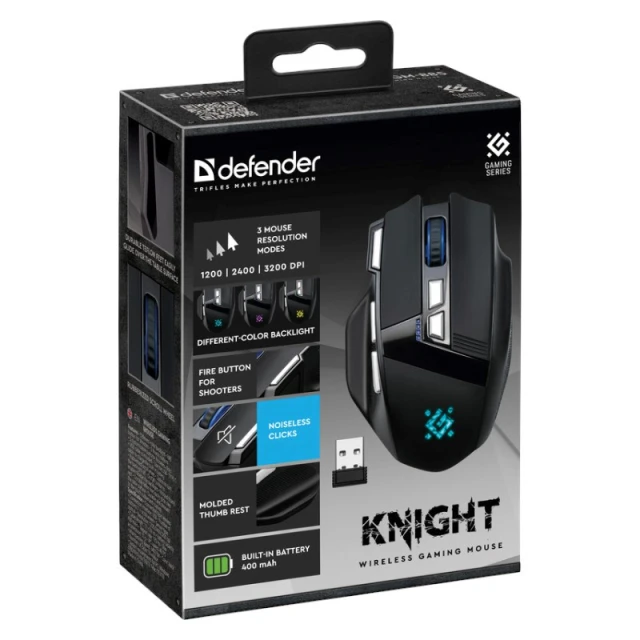 Миша Defender Knight GM-885 бездротова RF 3200 DPI Black (4745090822748)