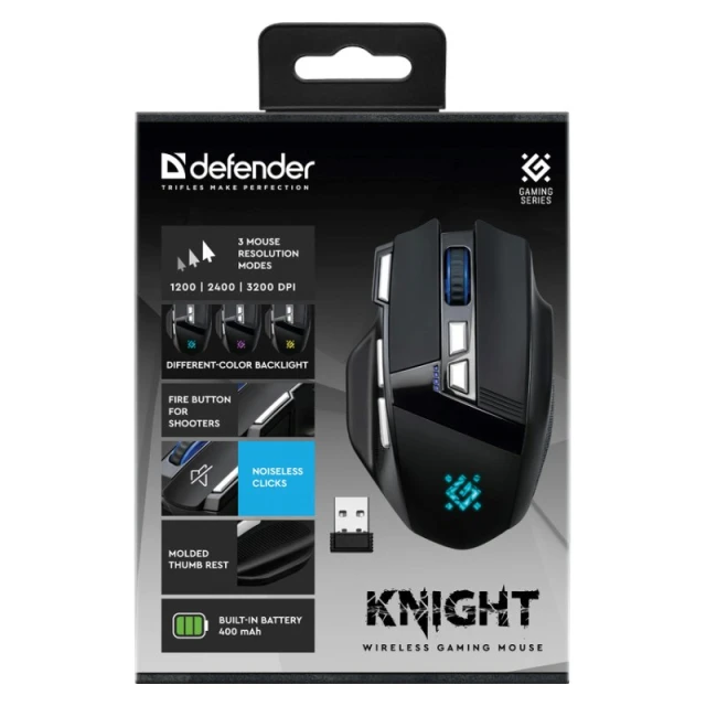 Миша Defender Knight GM-885 бездротова RF 3200 DPI Black (4745090822748)