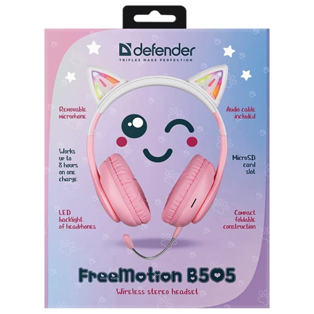 Навушники Defender Freemotion B505 Led Bluetooth Pink (63505)